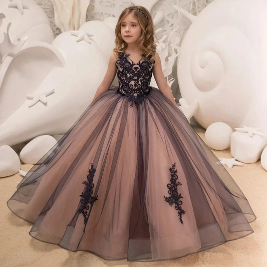 AERBA DRESS Wedding Flower Girl Dress Pretty Dress Princess Lace Floral Appqulies Tulle Fluffy Skirt Floor Length Ball Gowns