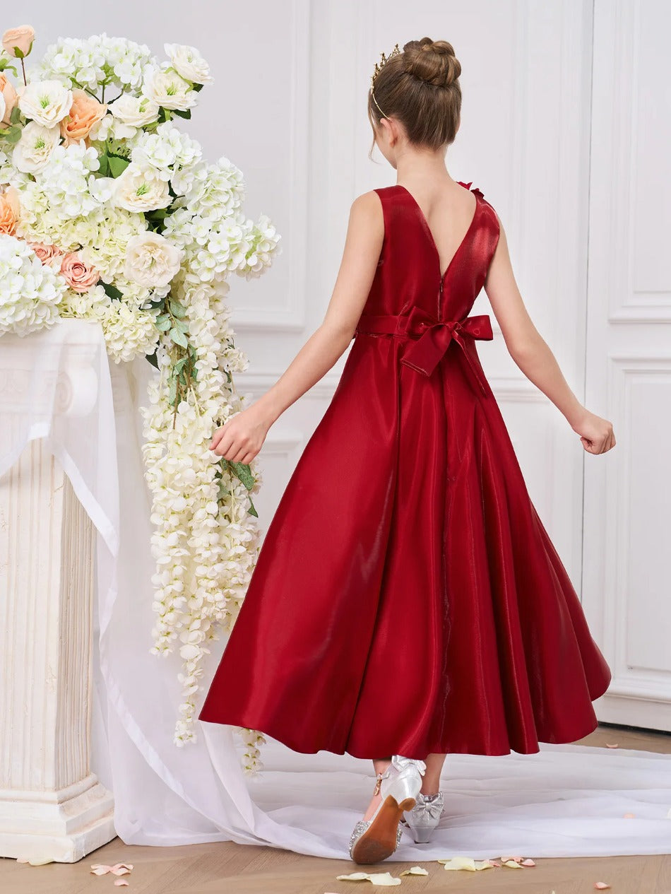Fashion Girls' Formal Dress A Line V Neck Sleeveless Princess Evening Prom Gown Elegant Wedding Birthday Party Dress Hot Sale Junior Bridesmaid Dress