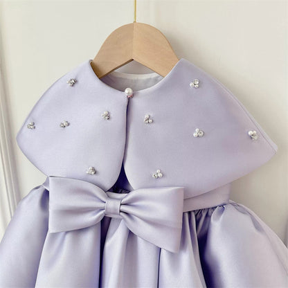 AERBA DRESS Wedding Flower Girl Dress Princess Satin Bow Pearls Children First Communion Dress Ball Gown Wedding Party Dress Birthday Show Dress