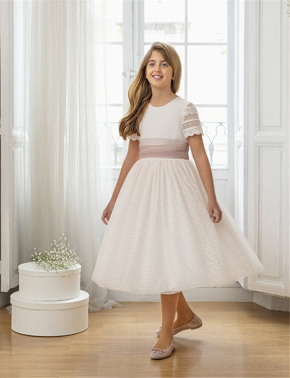 AERBA DRESS Wedding Flower Girl Dress First Communion Gowns Lace Applique Little Baby Girls Princess Ball Beauty Pageant Kids Birthday Gown