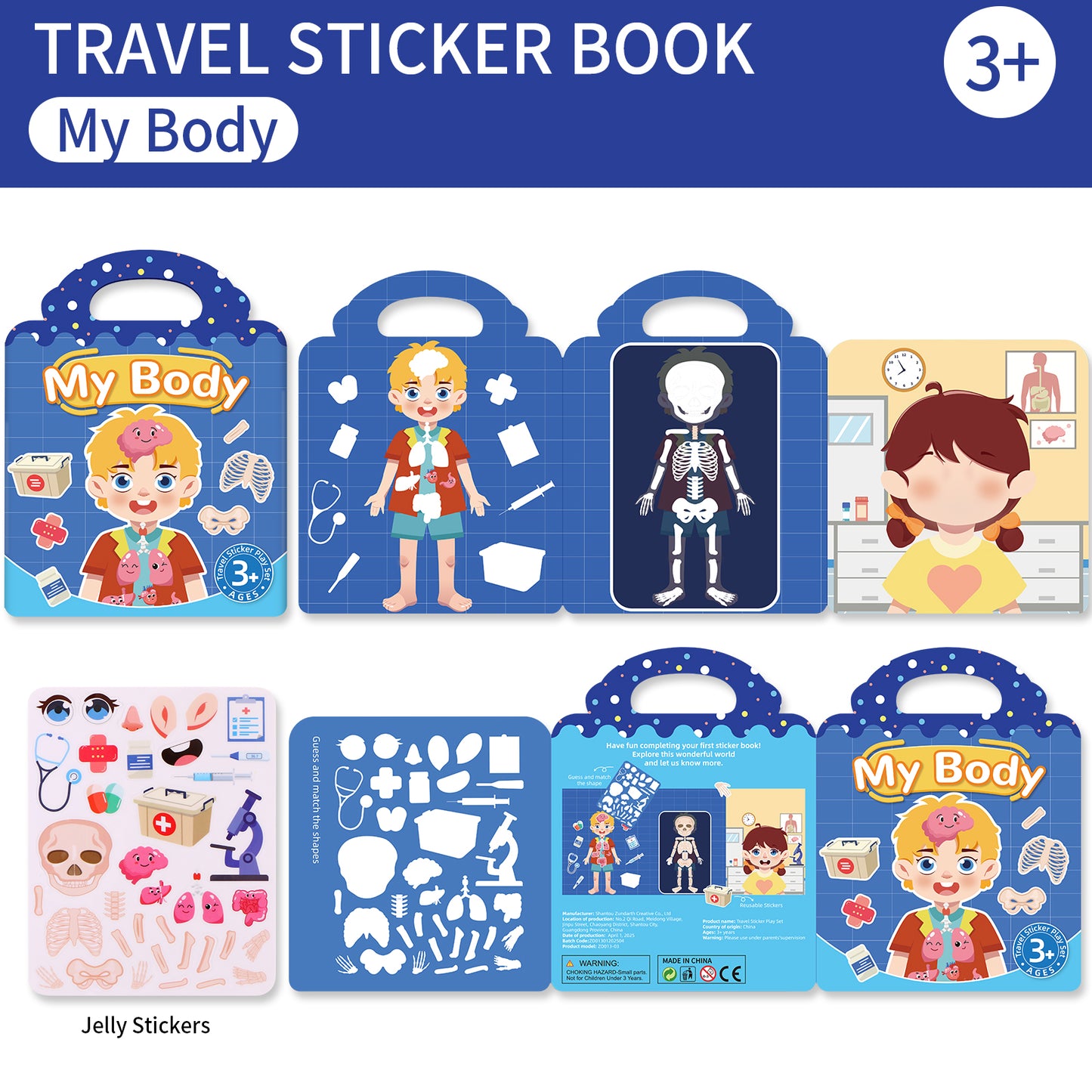Aerba Kids' Reusable DIY Sticker Books Multi-Theme Bubble Sticker Jelly Stickers Portable Montessori Sticker Toy Gifts for Children