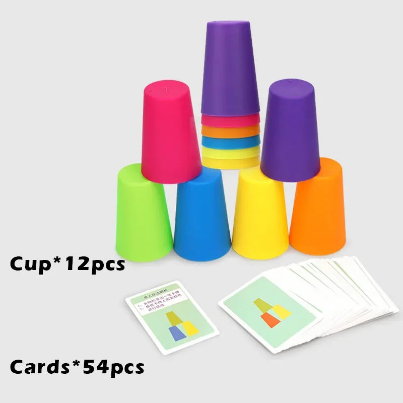 AERBA HOT SALE Kids Montessori Toys Stack Cup Battle Table Game with Card Educational Intellectual Enlightenment Color Cognition Logic Training