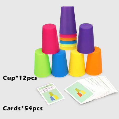 AERBA HOT SALE Kids Montessori Toys Stack Cup Battle Table Game with Card Educational Intellectual Enlightenment Color Cognition Logic Training