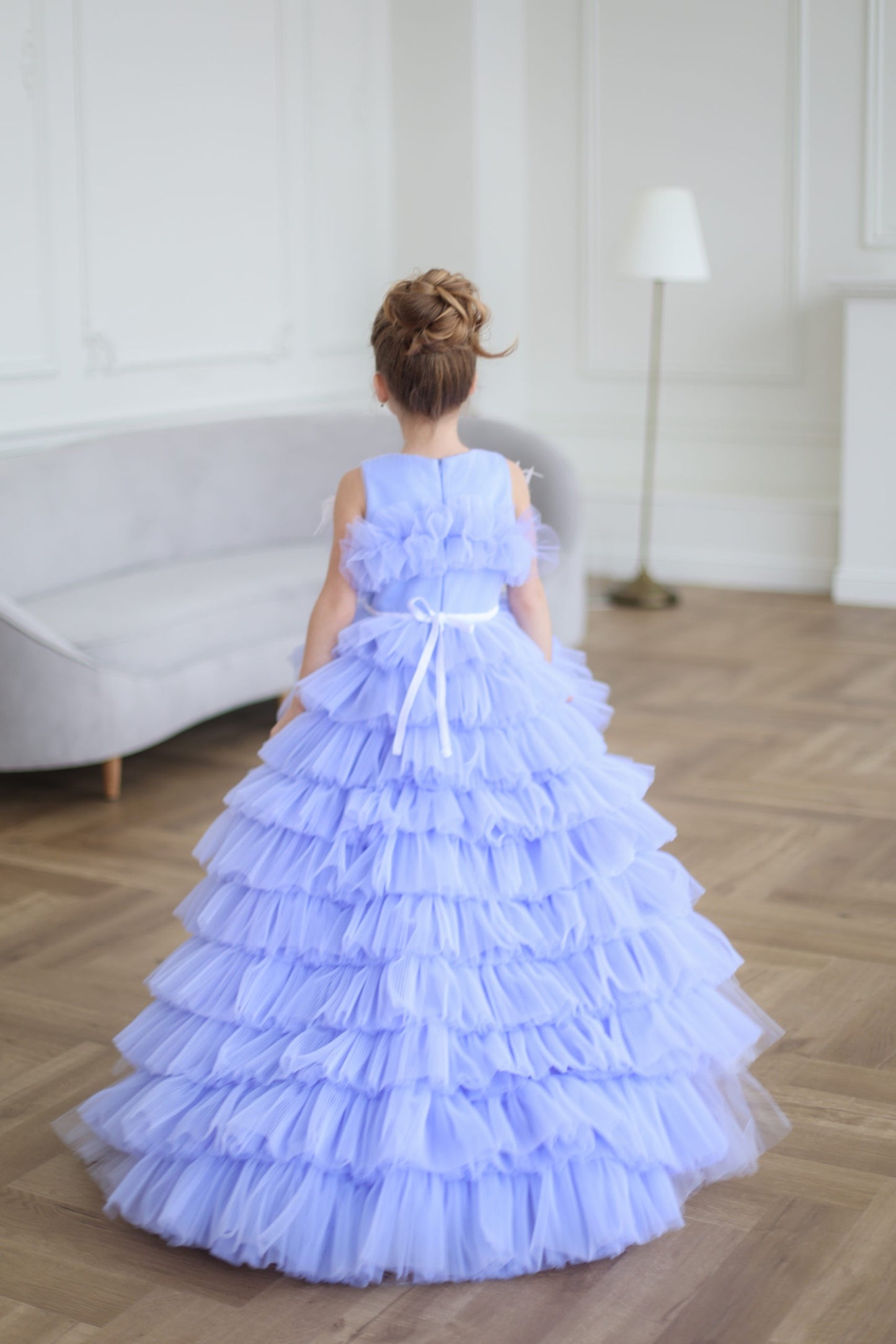 AERBA DRESS Wedding Flower Girl Dress Fluffy Layered Child Lace Lovely Sash Long Party Kids Birthday Gift Evening Dresses