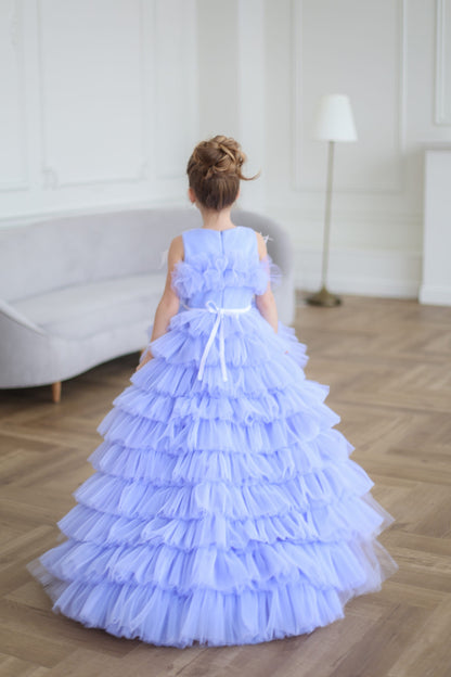 AERBA DRESS Wedding Flower Girl Dress Fluffy Layered Child Lace Lovely Sash Long Party Kids Birthday Gift Evening Dresses