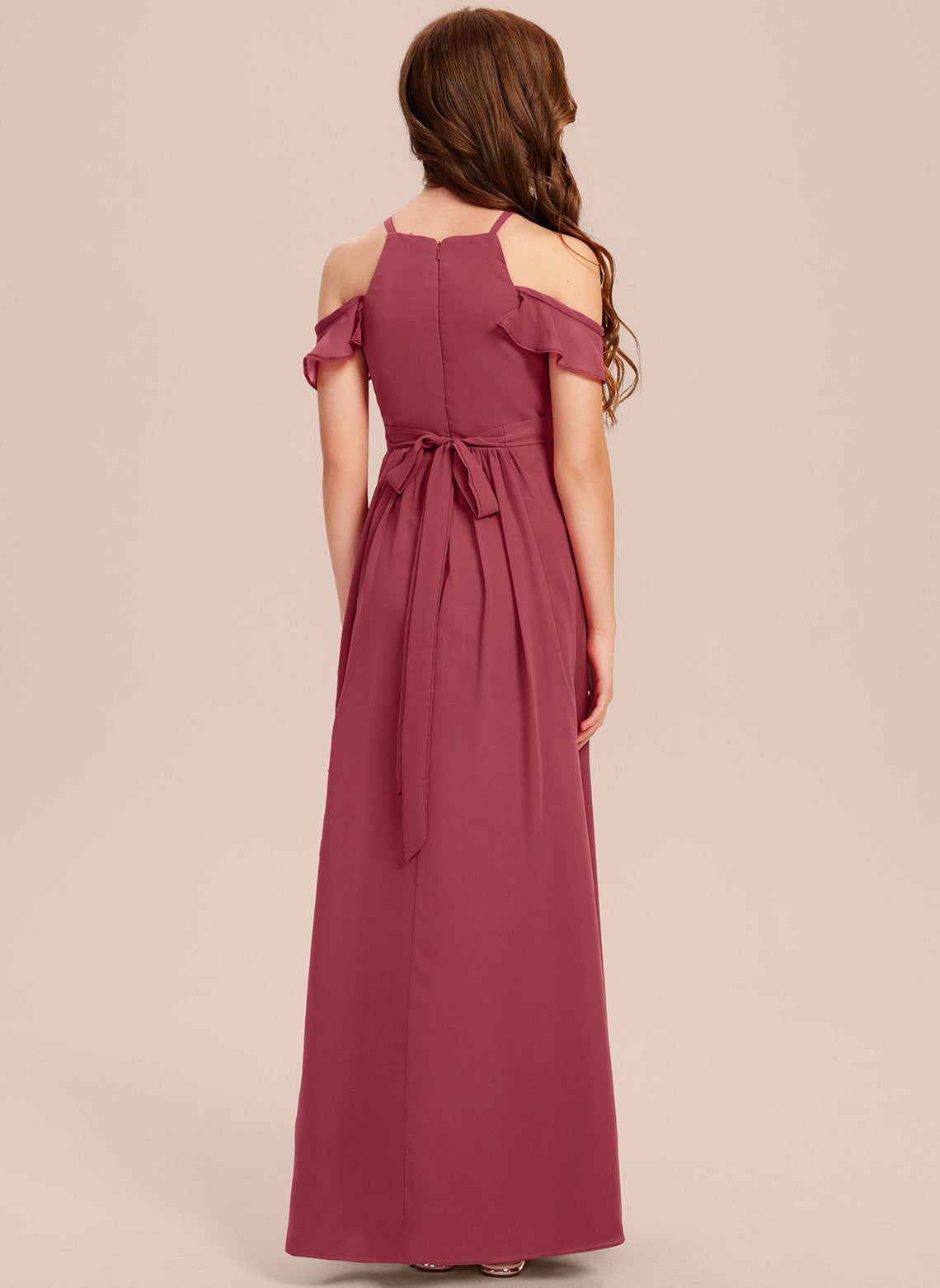 Girls' Formal Dress Elegant A Line Off Shoulder Ruched Chiffon Lace Holy Communion Birthday Ball Evening Dress Hot Sale Junior Bridesmaid Dress