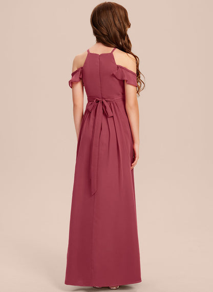 Girls' Formal Dress Elegant A Line Off Shoulder Ruched Chiffon Lace Holy Communion Birthday Ball Evening Dress Hot Sale Junior Bridesmaid Dress