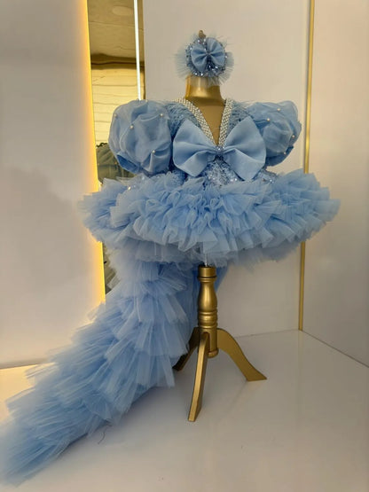 AERBA DRESS Wedding Flower Girl Dress Birthday Princess Tulle High-Low Pageant Dress Bow Sequins Formal Prom Gowns