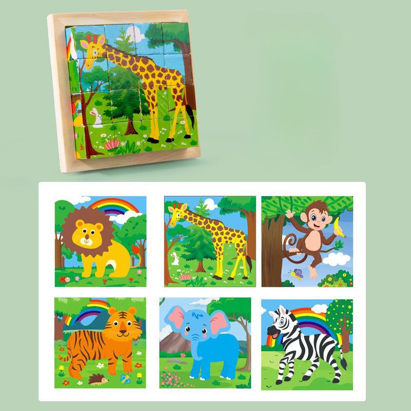 Aerba Children's Toys 3D cube Wooden puzzle children's nine pieces six-sided wooden block tray children's Montessori learning educational puzzle toys