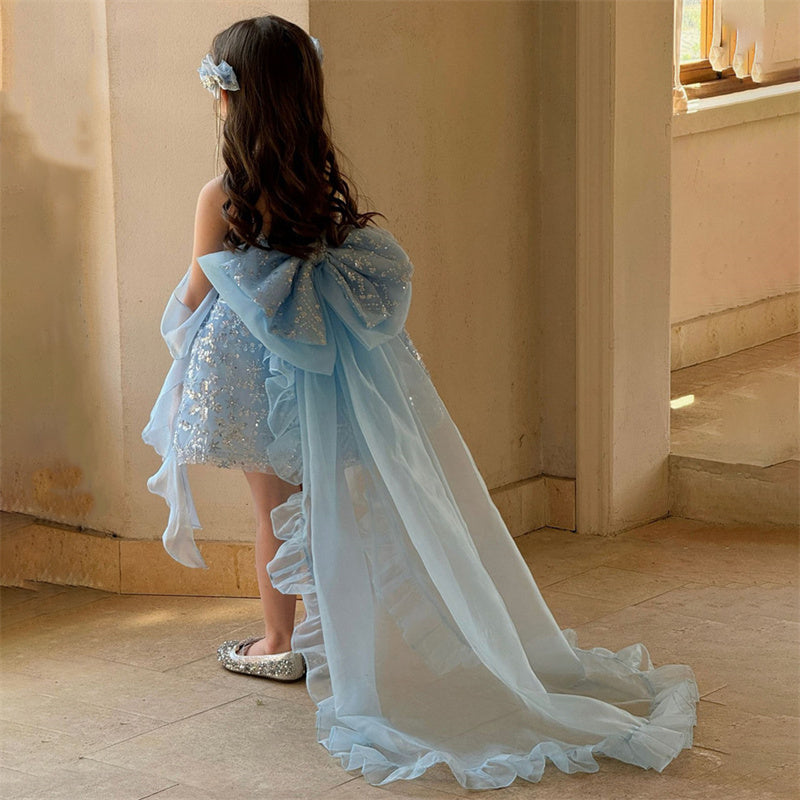 AERBA DRESS Wedding Flower Girl Dress Sparkle Princess Kids Baby Sequin Lace Tail Girl Dresses First Communion Dresses Birthday Christmas Gift Party Dresses