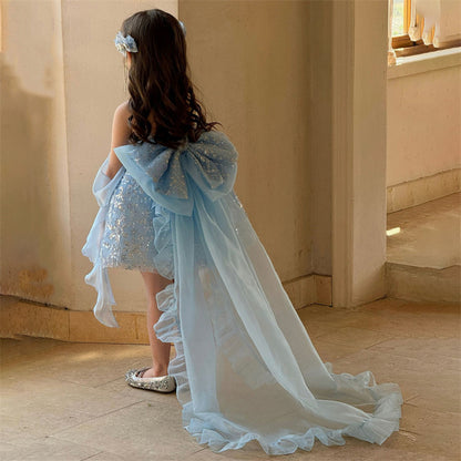 AERBA DRESS Wedding Flower Girl Dress Sparkle Princess Kids Baby Sequin Lace Tail Girl Dresses First Communion Dresses Birthday Christmas Gift Party Dresses