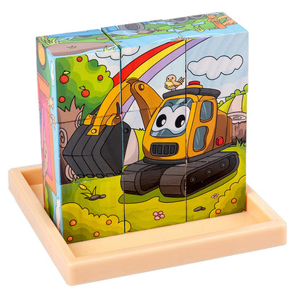 Aerba Children's Toys 3D cube Wooden puzzle children's nine pieces six-sided wooden block tray children's Montessori learning educational puzzle toys