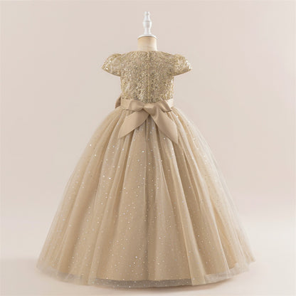 AERBA DRESS Wedding Flower Girl Dress  Party Dress Kids Big Bow Long Wedding Bridesmaid Prom Gown Girl Fashion Lace Birthday Clothes Princess Dress