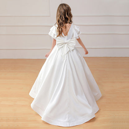AERBA DRESS Wedding Flower Girl Dress A-line Elegant Bridal Party Dress for Girls Puffy Floor Length Prom Dress Ruffled Sleeves Pageant Princess Dress