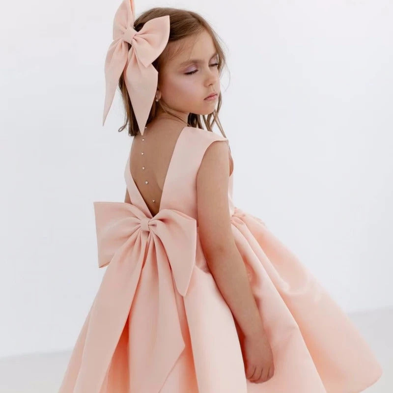 AERBA DRESS Wedding Flower Girl Dress Satin With Bow Sleeveless Birthday Party First Communion Gowns Princess Dress