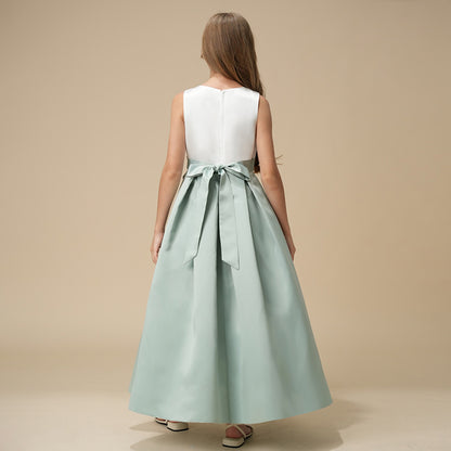 Girls' Formal Dress Elegant A Line Round Neck Sleeveless Bow Pleated Charming Hot Sale Junior Bridesmaid Dress