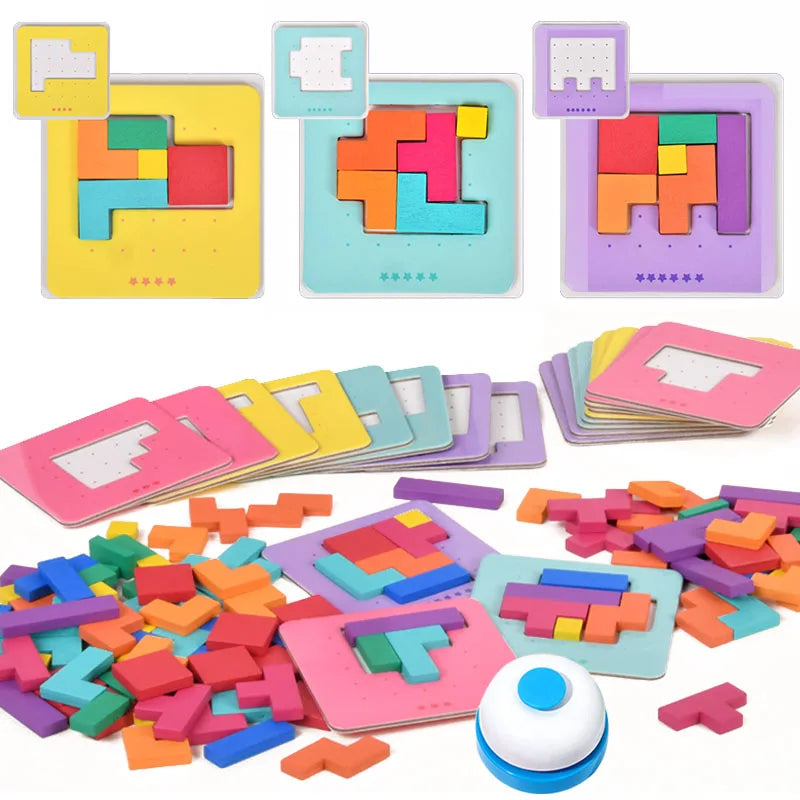 AERBA HOT SALE Montessori Desktop Puzzle Toys Kids Battle Table Game Tangram Math Toys Building Blocks Board Color Shape Training for Kids Gift