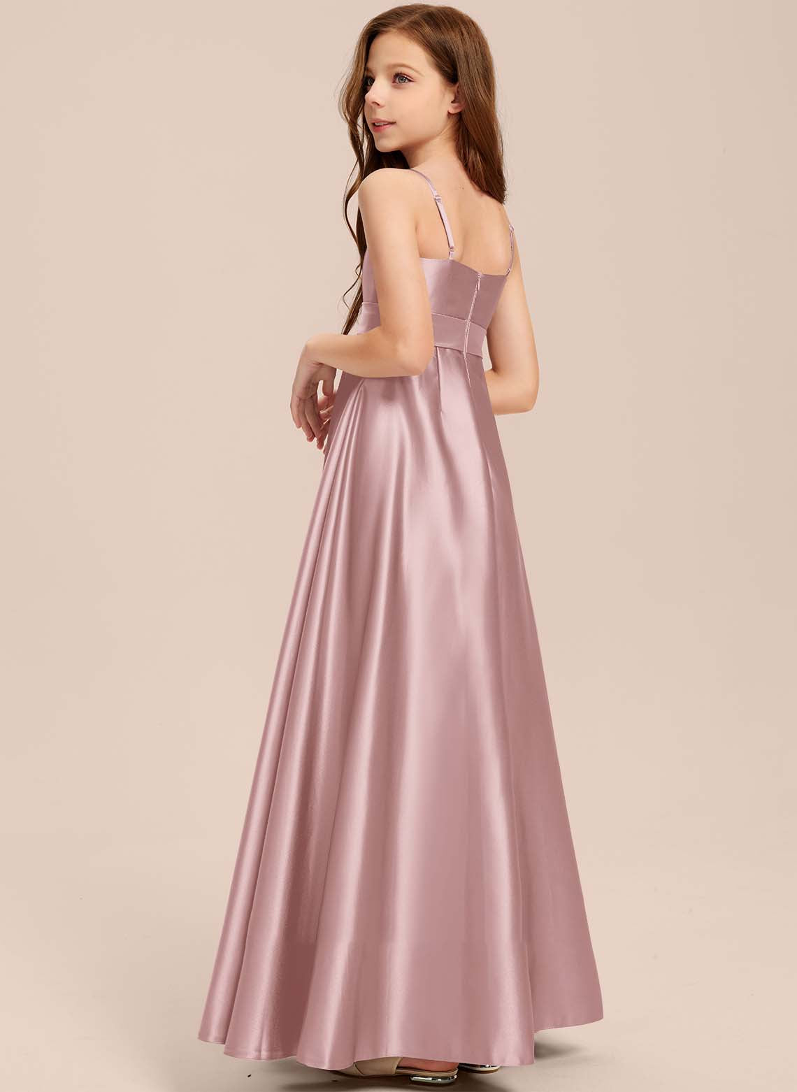 Girls' Formal Dress Elegant A Line Spaghetti Strap Bow wedding Girl Guest Dress Temperament Hot Sale Junior Bridesmaid Dress