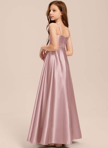 Girls' Formal Dress Elegant A Line Spaghetti Strap Bow wedding Girl Guest Dress Temperament Hot Sale Junior Bridesmaid Dress