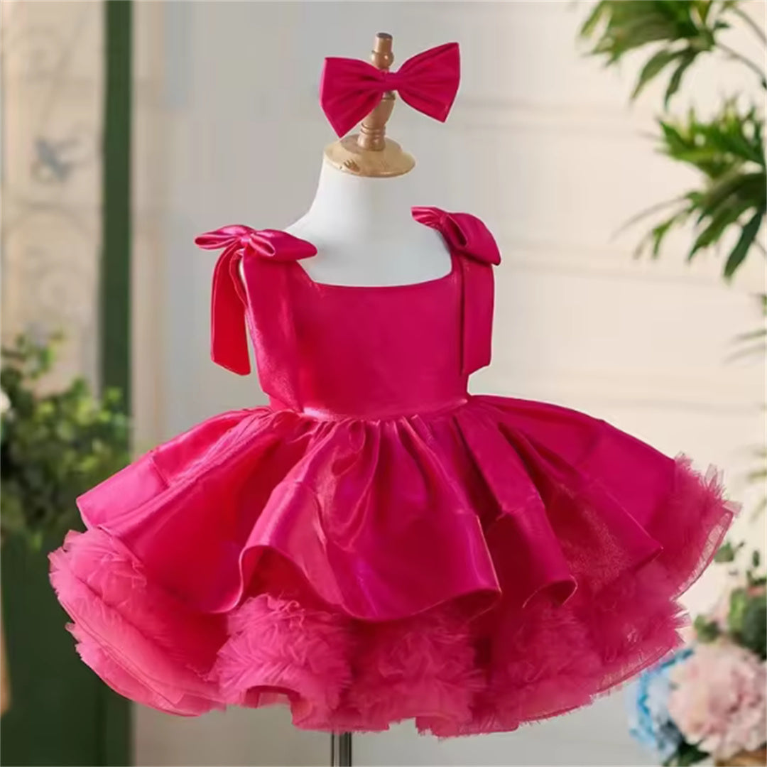 AERBA DRESS Wedding Flower Girl Dress Satin Knee Length Tulle Puffy Princess Kids Birthday Party First Communion Ball