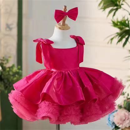 AERBA DRESS Wedding Flower Girl Dress Satin Knee Length Tulle Puffy Princess Kids Birthday Party First Communion Ball