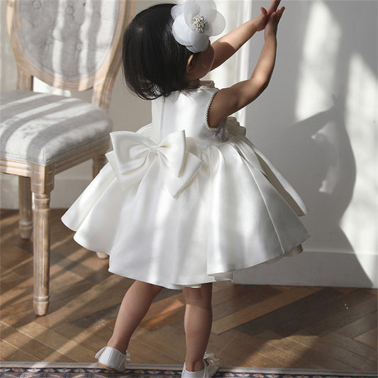 AERBA DRESS Wedding Flower Girl Dress Short Style Bow Princess Costume for The First Communion Birthday Dance Party Baptism Dress