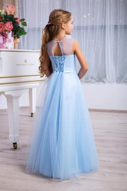 AERBA DRESS Wedding Flower Girl Dress Little Girls Formal Event Wear Dresses Pleated V Neck Long Junior Bridesmaid Gowns Cute Princess Dress