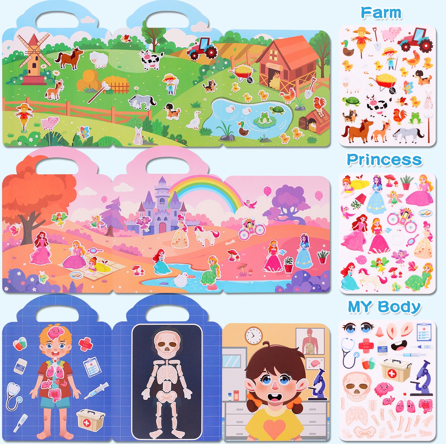 Aerba Kids' Reusable DIY Sticker Books Multi-Theme Bubble Sticker Jelly Stickers Portable Montessori Sticker Toy Gifts for Children