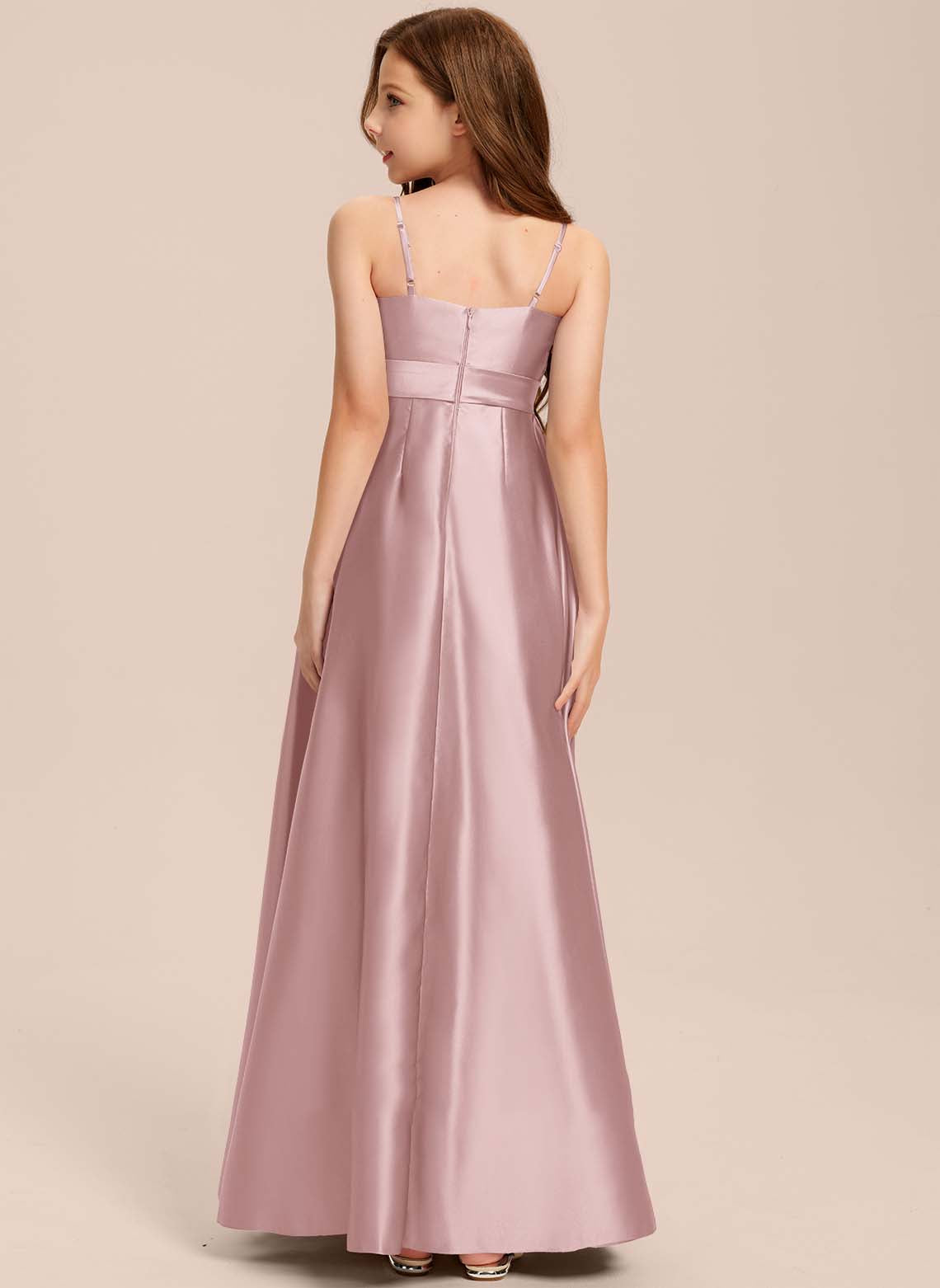 Girls' Formal Dress Elegant A Line Spaghetti Strap Bow wedding Girl Guest Dress Temperament Hot Sale Junior Bridesmaid Dress