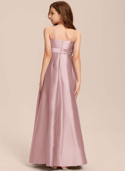 Girls' Formal Dress Elegant A Line Spaghetti Strap Bow wedding Girl Guest Dress Temperament Hot Sale Junior Bridesmaid Dress