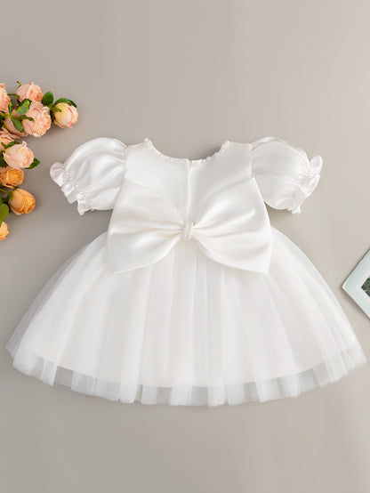 AERBA DRESS Wedding Flower Girl Dress Bow Tulle Dresses Beaded Pageant Birthday Satin New Design Baby Girls Elegant Flower Baby Prom Formal Princess Dress