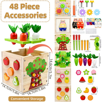 AERBA HOT SALE Baby Wooden Activity Cube Center Toys for Boys Girls Birthday Gifts 5 in 1 Montessori Educational Learning Sensory Toys