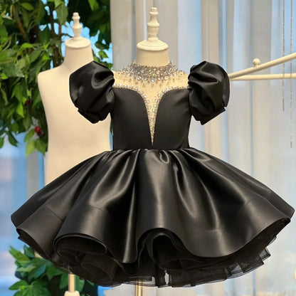 AERBA DRESS Wedding Flower Girl Dress Satin With Bow Short Sleeves Kids Birthday Party First Communion Ball Gown