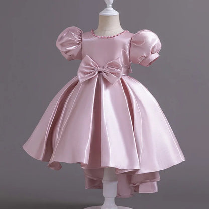 AERBA DRESS Wedding Flower Girl Dress Princess Backless Satin Dress Children's Fashion Show Host Evening Gown for Girls Toddler Costume Princess Dress