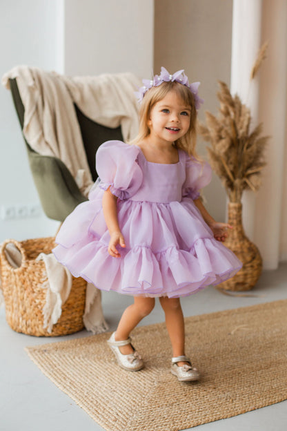 AERBA DRESS Wedding Flower Girl Dress Puff Sleeves Satin Fluffy Little Baby Girls Princess Birthday Party Ball Evening Gowns