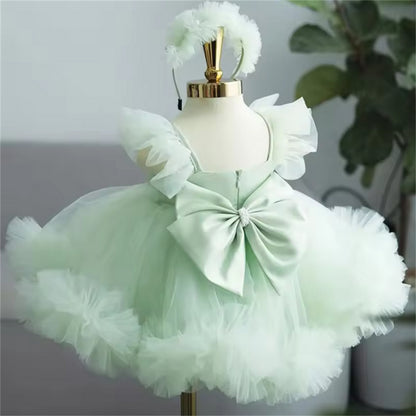 AERBA DRESS Wedding Flower Girl Dress Tulle Puffy With Bow Sleeveless Birthday Party Banquet Holy Communion Gowns Princess Dress