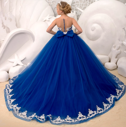 AERBA DRESS Wedding Flower Girl Dress Puffy Sequin Mesh Ball Gown Girl Party Dresses Kids Layers Glitter Bow Knot Princess Dress New Year Birthday Dress