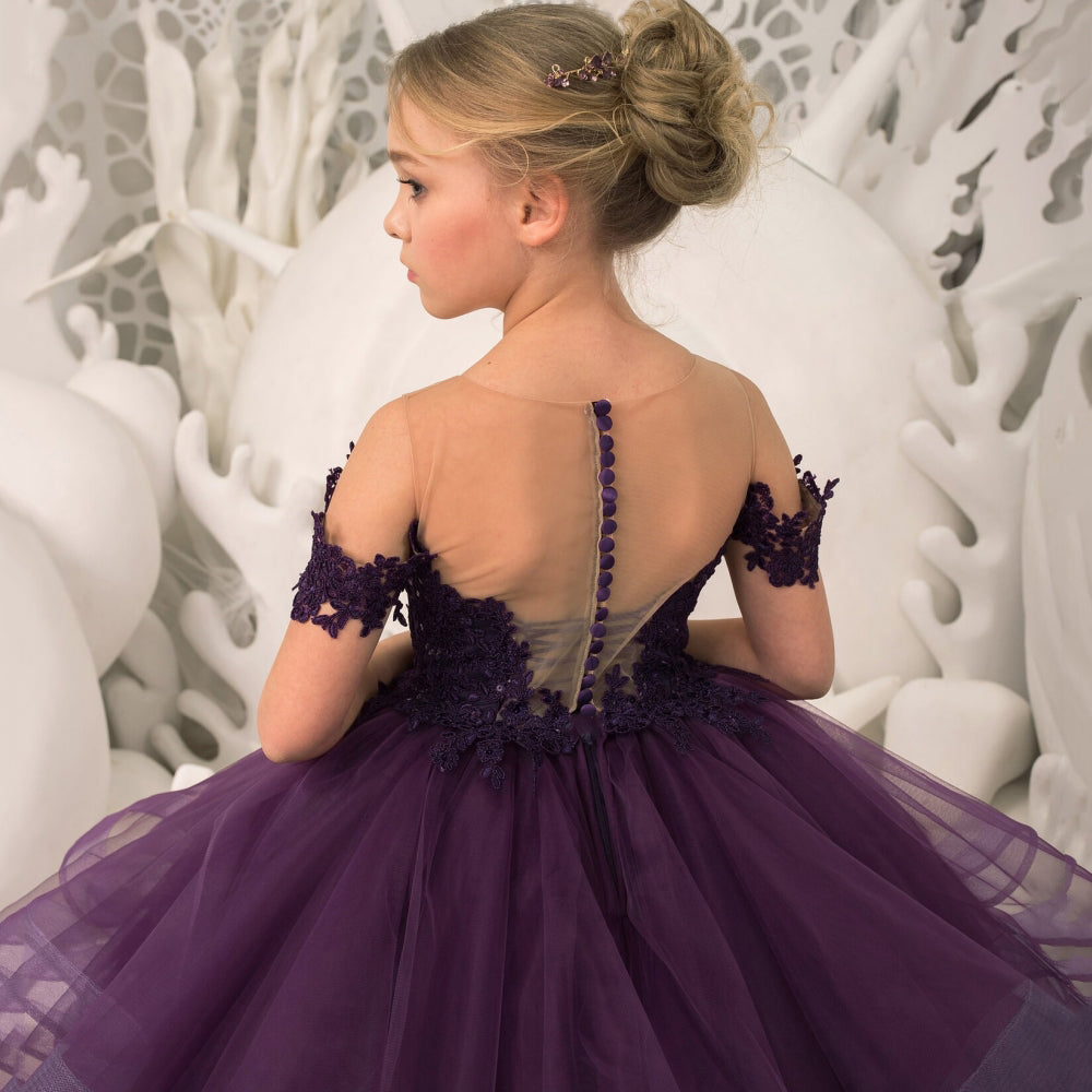 AERBA DRESS Wedding Flower Girl Dress Floral Appliques Tiered With Trailing For Wedding Birthday Party Banquet Gown