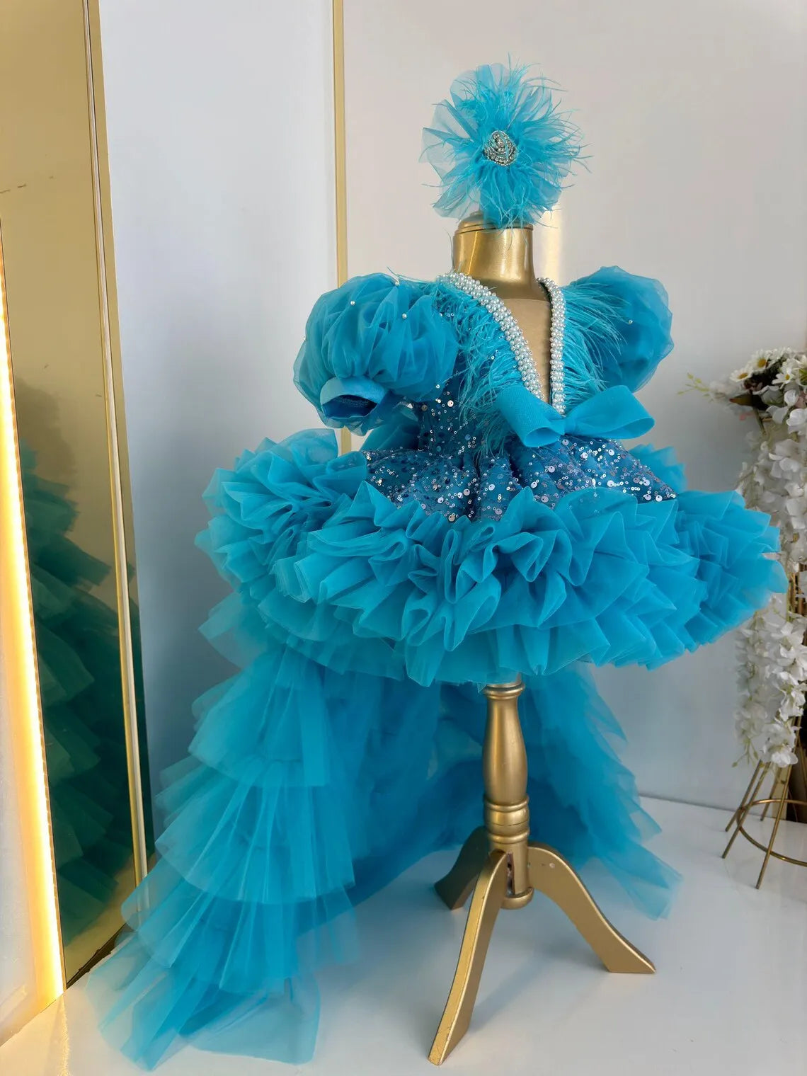 AERBA DRESS Wedding Flower Girl Dress Birthday Princess Tulle High-Low Pageant Dress Bow Sequins Formal Prom Gowns