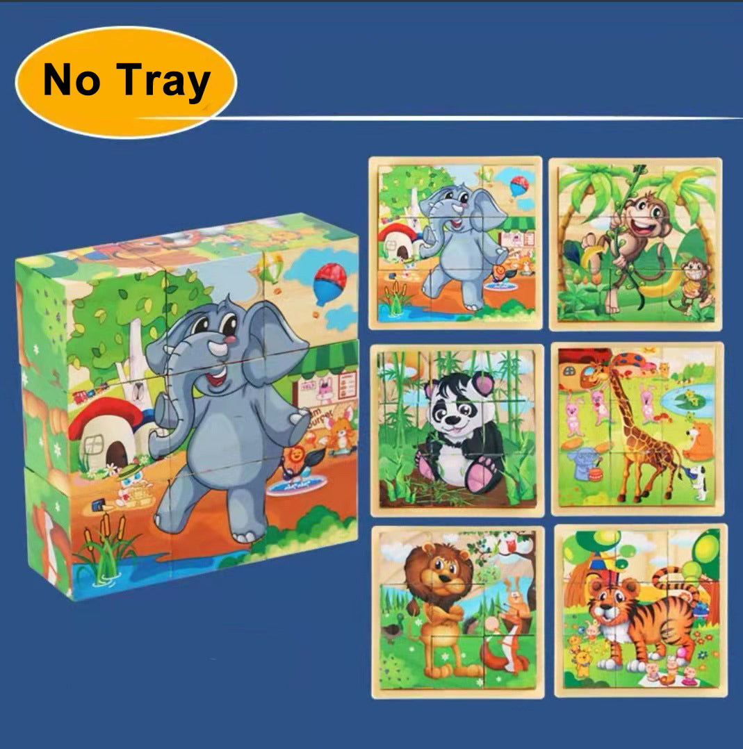 Aerba Children's Toys 3D cube Wooden puzzle children's nine pieces six-sided wooden block tray children's Montessori learning educational puzzle toys