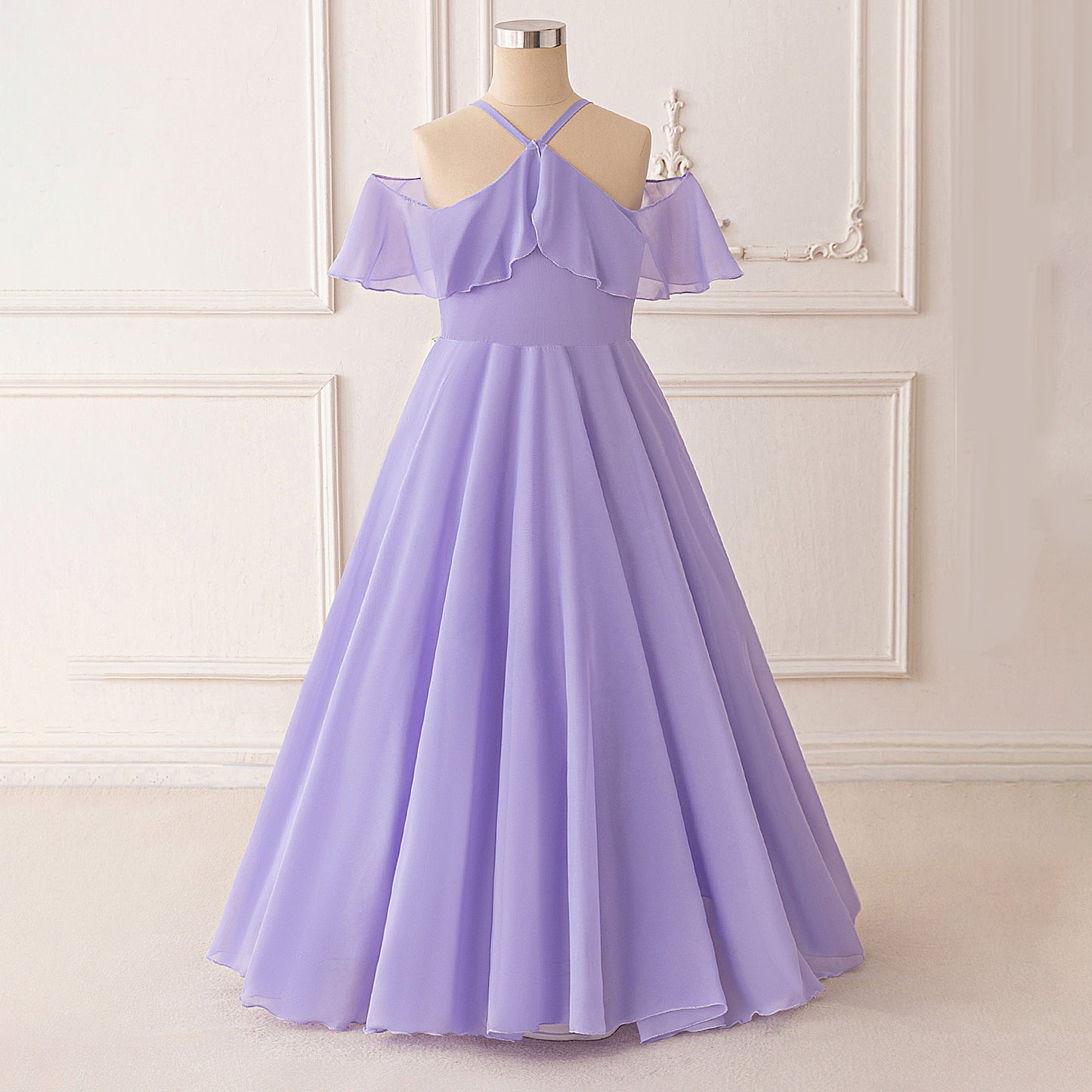 Girls' Formal Dress A Line Ruffle Girls Party Off Shoulder Long Wedding Princess Prom Dresses Kids Elegant Beach Birthday Evening Hot Sale Junior Bridesmaid Dress