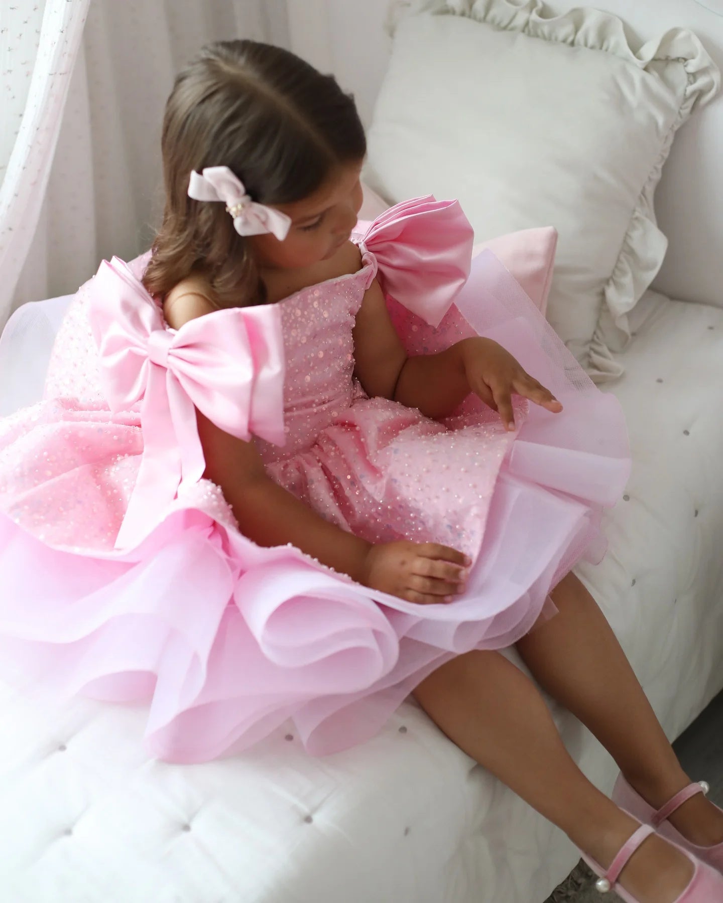 AERBA DRESS Wedding Flower Girl Dress Sequins With Bow Knee Length Cute Princess Birthday Party First Communion Gown
