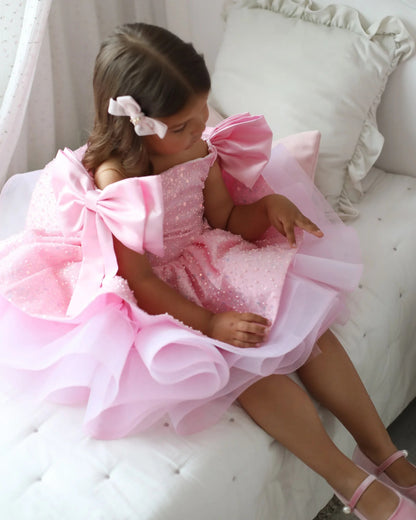 AERBA DRESS Wedding Flower Girl Dress Sequins With Bow Knee Length Cute Princess Birthday Party First Communion Gown