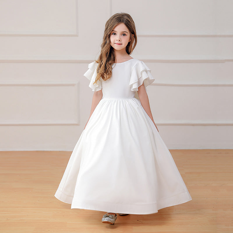 AERBA DRESS Wedding Flower Girl Dress A-line Elegant Bridal Party Dress for Girls Puffy Floor Length Prom Dress Ruffled Sleeves Pageant Princess Dress