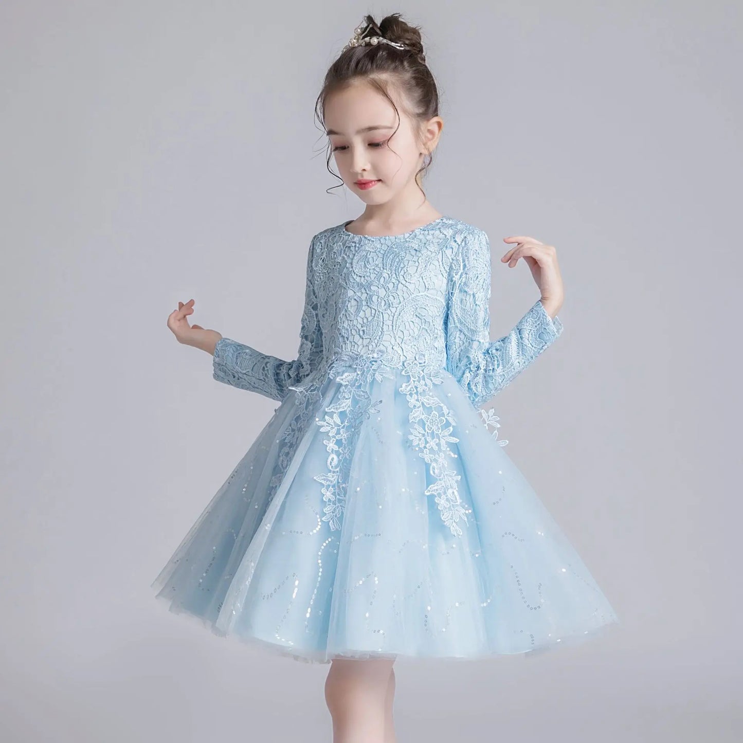 AERBA DRESS Wedding Flower Girl Dress Fashion Lace Long Sleeve Children Bridesmaid Dresses Girls Party Dress Princess dress