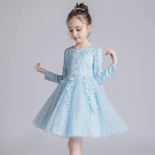 AERBA DRESS Wedding Flower Girl Dress Fashion Lace Long Sleeve Children Bridesmaid Dresses Girls Party Dress Princess dress