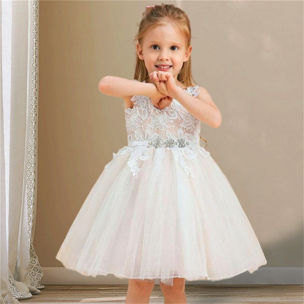 AERBA DRESS Wedding Flower Girl Dress Sleeveless Tulle Lace Printing Princess Ball First Communion Dresses Birthday Present