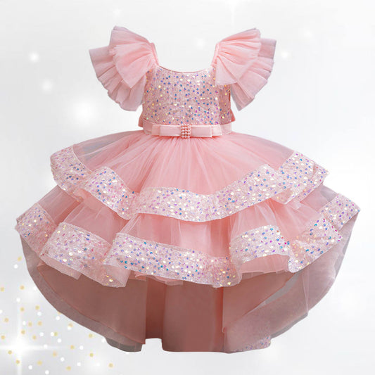 AERBA DRESS Wedding Flower Girl Dress Summer Sequin Bow Baby Girl Gown Birthday Party Christmas Princess Evening Dresses Prom Kids Clothes