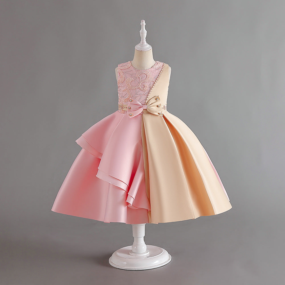 AERBA DRESS Wedding Flower Girl Dress Elegant Satin Dress For Girls Embroidery Flower Kids' Evening Dresses Beading Ruffle Children's Party Gown Birthday Dress