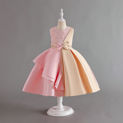 AERBA DRESS Wedding Flower Girl Dress Elegant Satin Dress For Girls Embroidery Flower Kids' Evening Dresses Beading Ruffle Children's Party Gown Birthday Dress